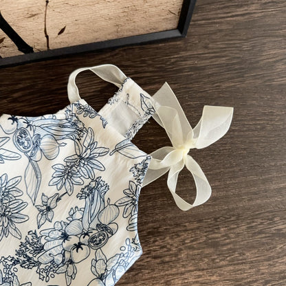 Blumige Baumwoll-Baby-Halterkombination mit transparenten Band-Schulterbindungen