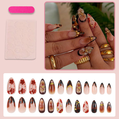Kunstnagel Set mit romantischen floralen Designs und hochwertigen Verzierungen Brehn
