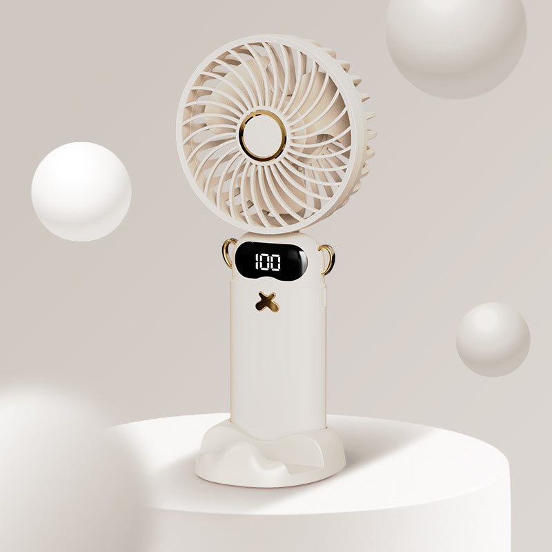 Kühlender wiederaufladbarer tragbarer Mini-Ventilator mit digitaler Batteriestandsanzeige und süßem Schreibtischständer Brehn