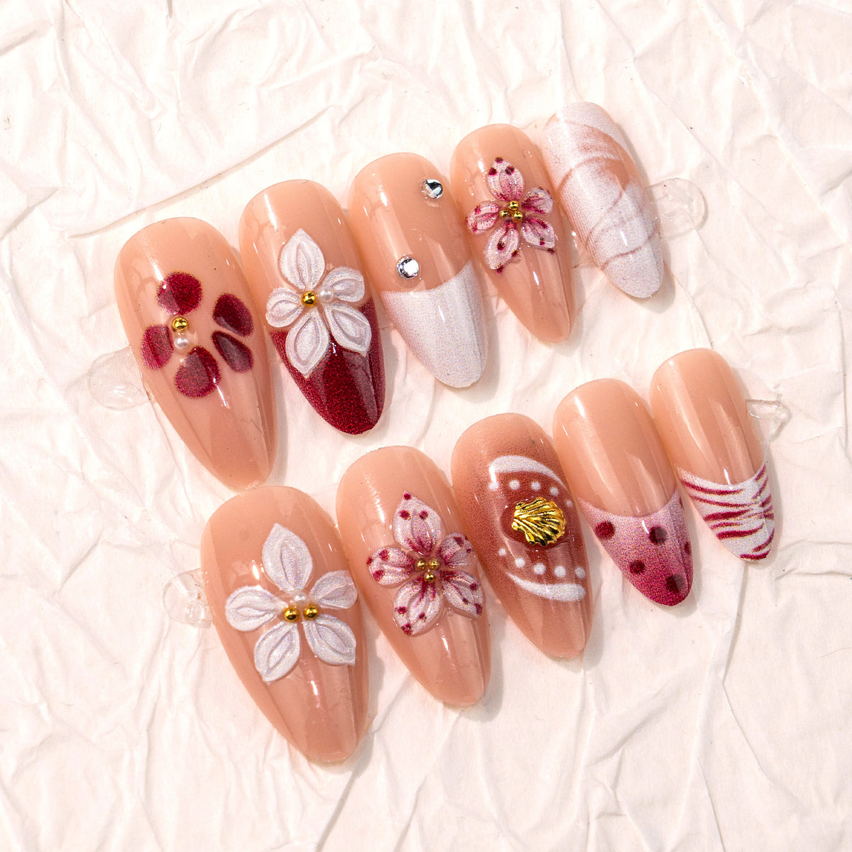 Handgemalte florale Press-On Nagelkunst Set