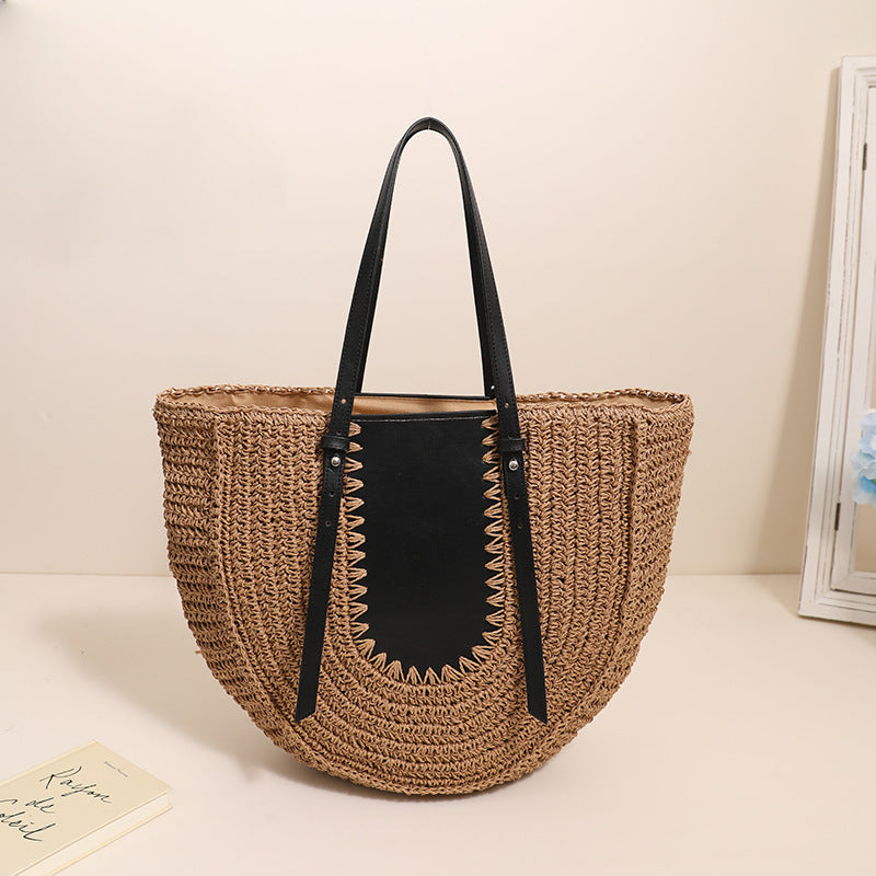 Elegante Handgefertigte Basttasche mit Lederakzenten Brehn