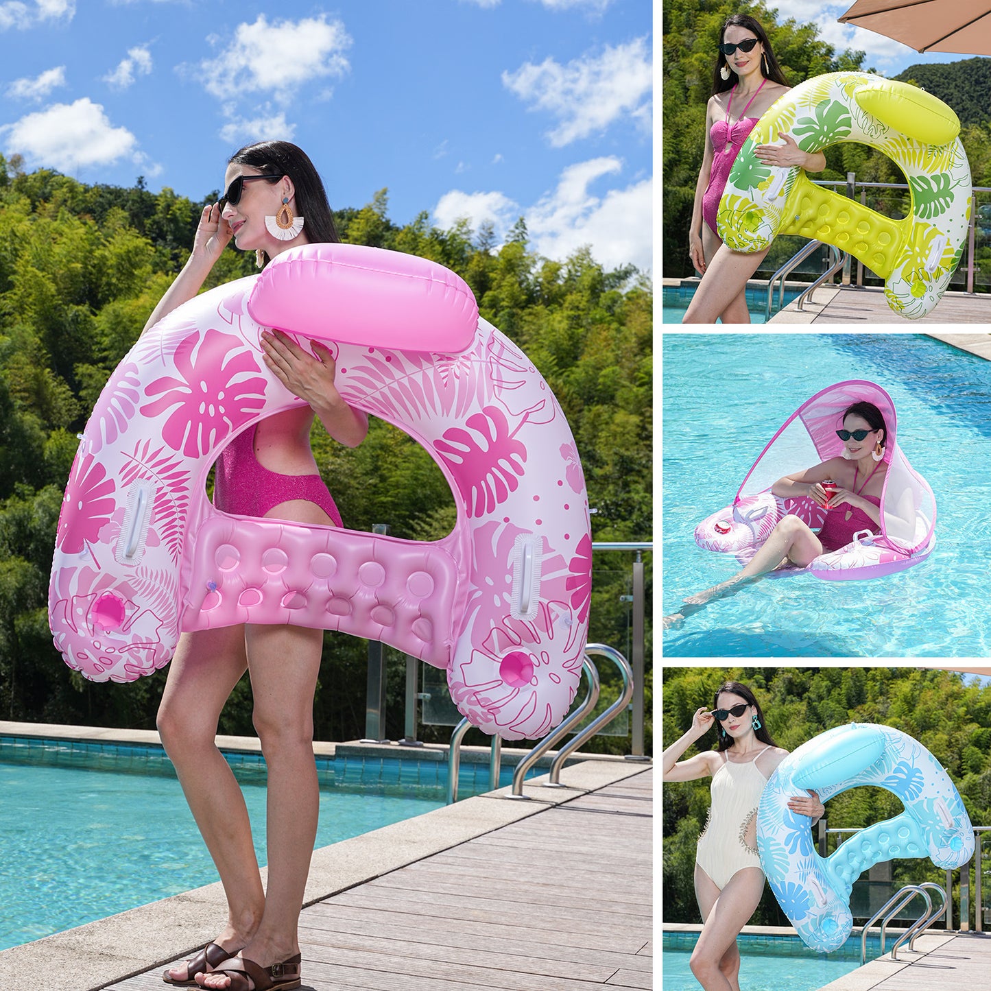 Unisex Aufblasbare Komfort-Schwimmliege mit Kopfstütze Brehn