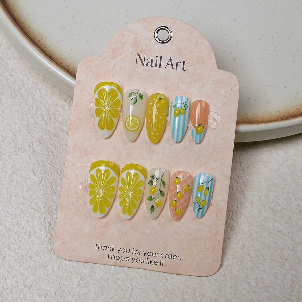 Fruchtige Zitronen-Themen Press-On Nagelkunst Set Brehn