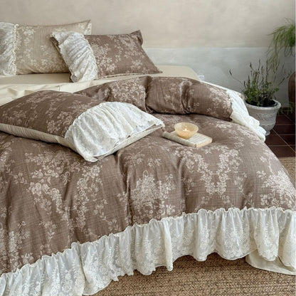 Vintage Floral Ruffled Lace Bettbezug Set