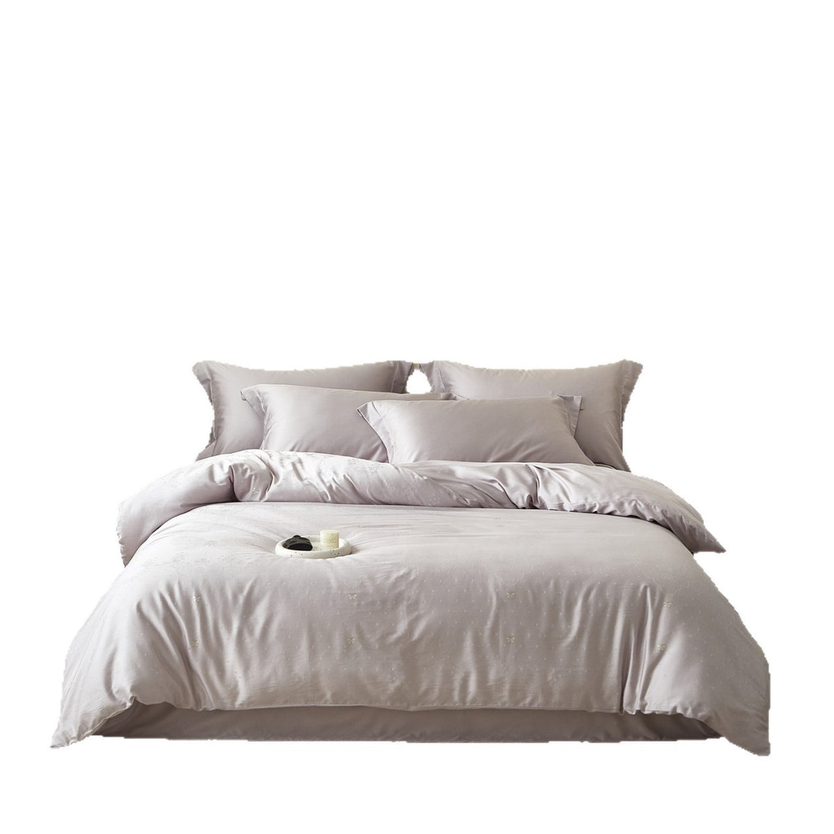 Seiden-Satin Bettbezug-Set mit subtiler Jacquard-Blumenmotiv und geflochtenen Kissenbezügen