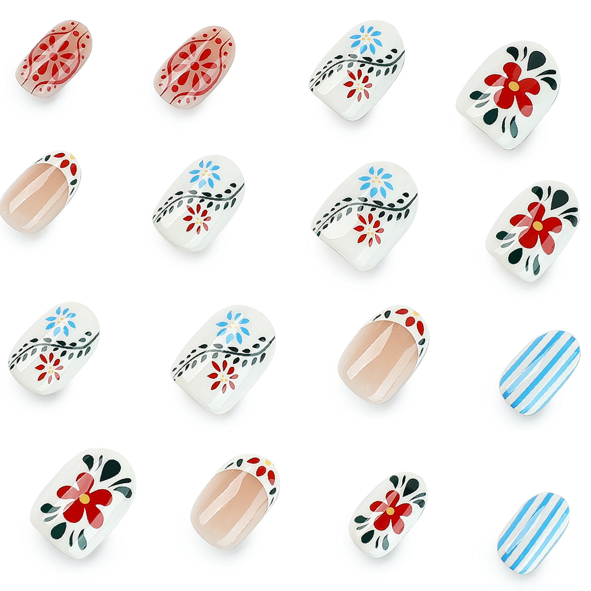 Kunstvolle Nagelkunst mit floralem Design und bunten Mustern Brehn