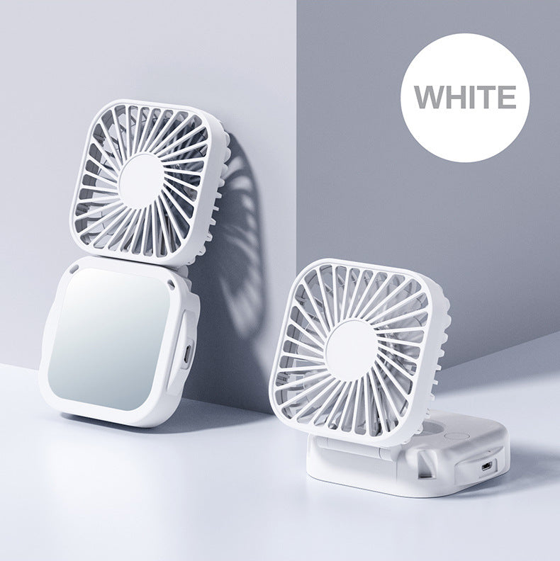 Unisex nan kompakt faltbarer Clip-on Handventilator mit integriertem Spiegel, verstellbarem Neigungswinkel und USB-wiederaufladbarem Akku Brehn