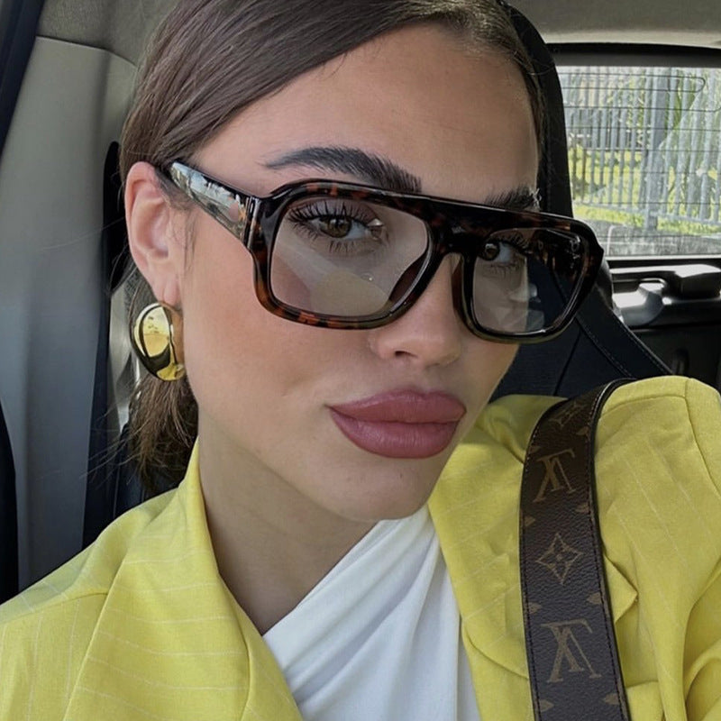 Damen modische quadratische Sonnenbrille mit auffälligem Tierdruckdesign Brehn