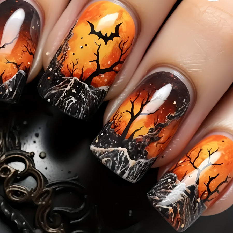 Künstlerisches Halloween-Themen Press-On Nagelset Brehn