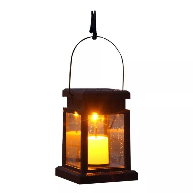 Outdoor Hängende LED Faux-Kerze Glas-Pane Solar Laterne Brehn