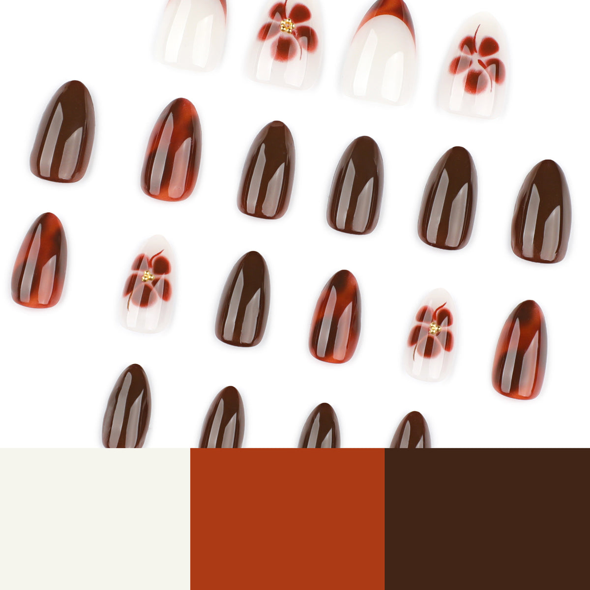 Kunstvolle Nagelverlängerungen mit eleganten floralem und glanzvollem Design Brehn