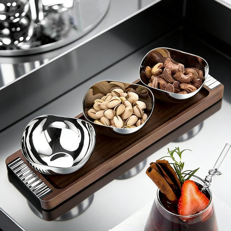 Modernes Snackschüssel-Set aus Edelstahl mit Servierplatte