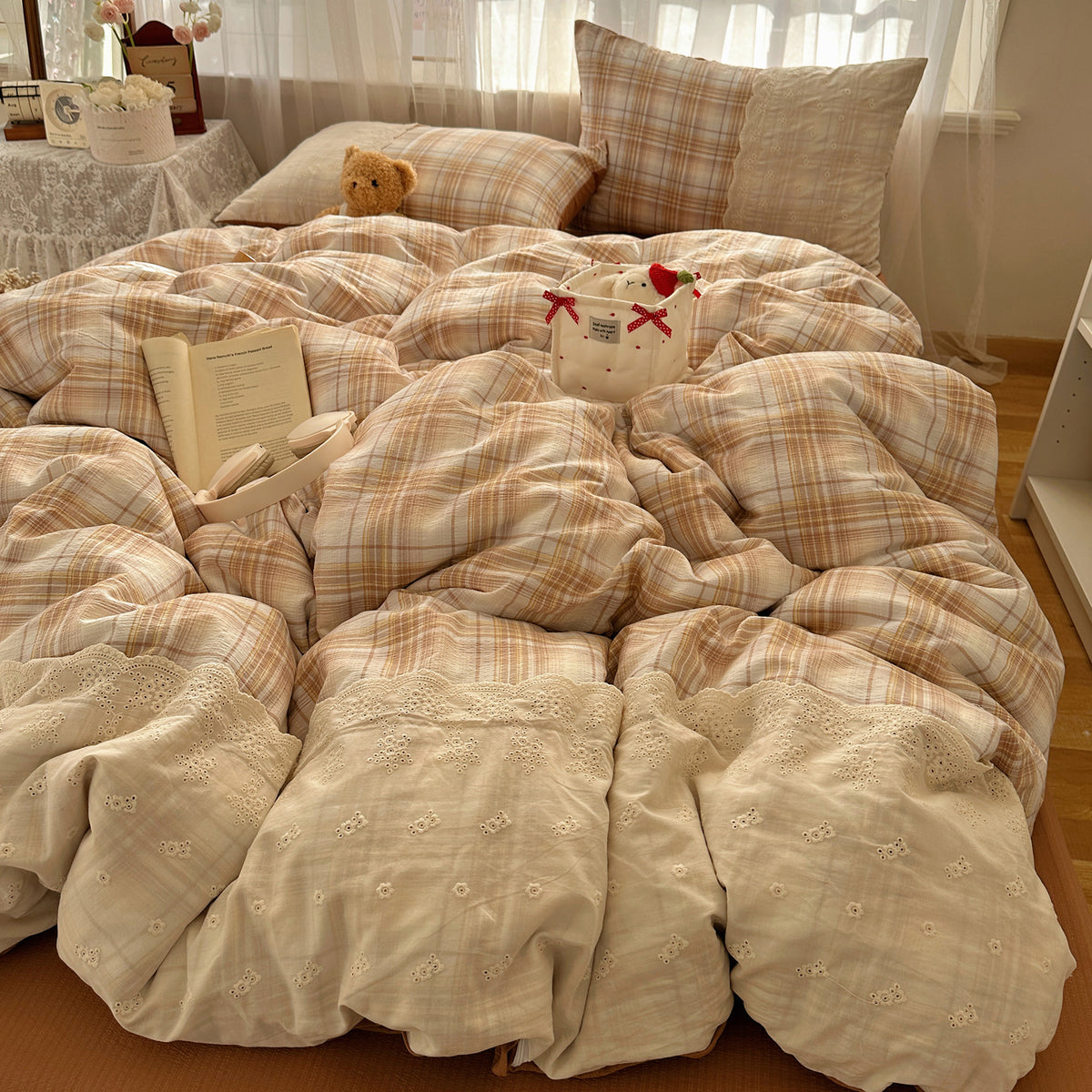 Gemütliches Karierte Bettwäsche Set