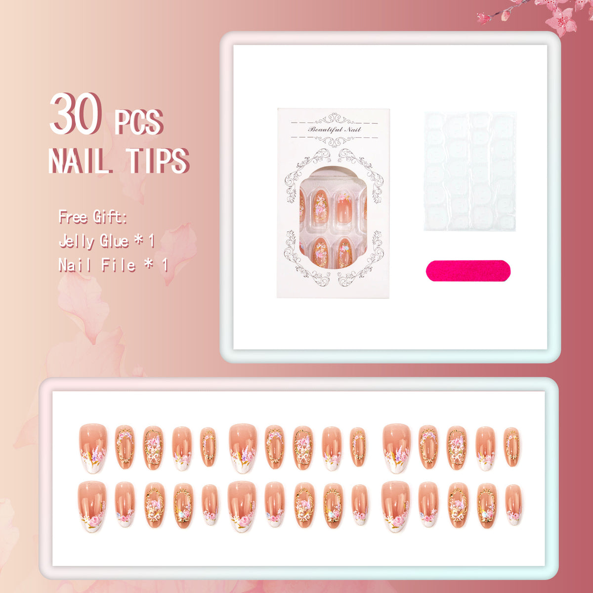 Elegantes Floral Art Press-On Nail Set