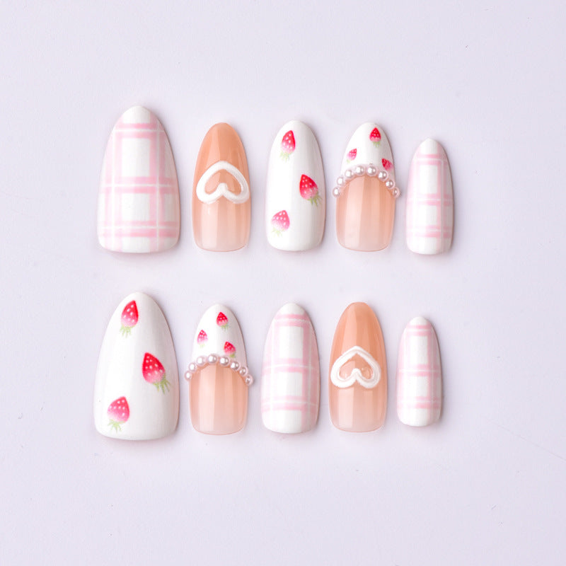 Herz- und Blumenmuster Press-On Nagelkunst Set