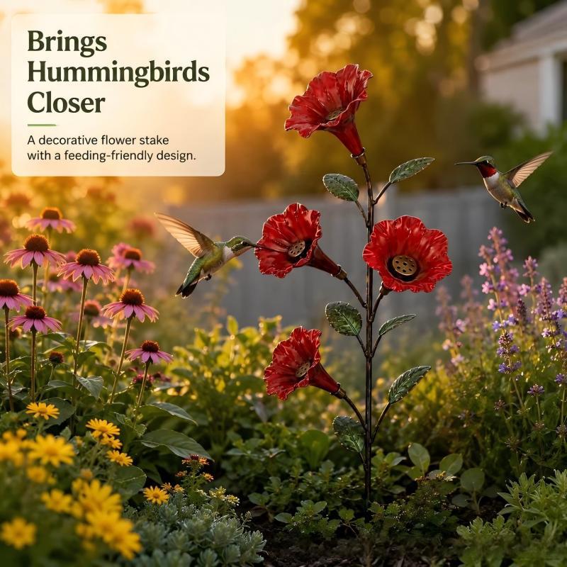 Stabiles Garten-Deko-Büschel mit Blüten und Hummingbird Brehn