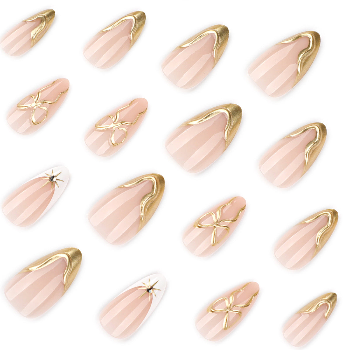 Kunstvolle Stiletto-Nägel mit eleganten Goldakzenten Brehn