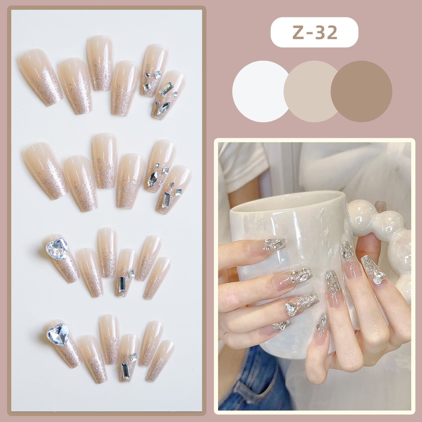 Funkelndes Strass-Kunstnagel-Set Brehn