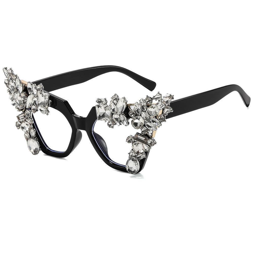 Damen glamouröse Cat-Eye-Sonnenbrille mit extravagantem Kristallbesatz Brehn