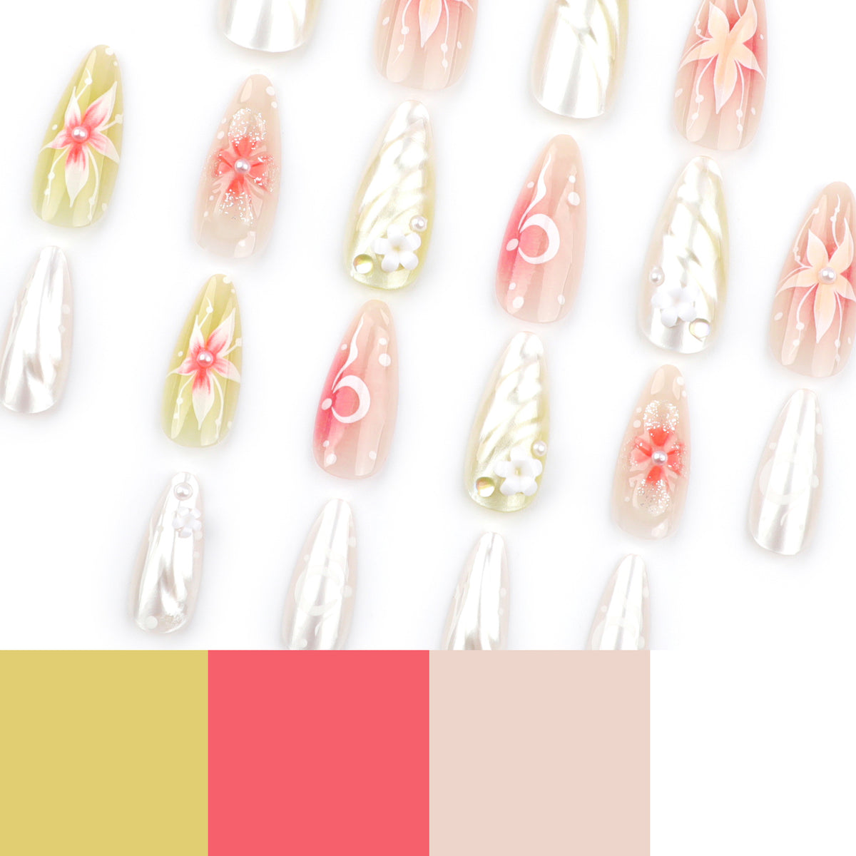 Kunstvolle Nagelverlängerungen mit floralem und eleganten Design Brehn