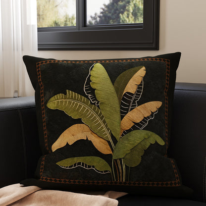Square Velvet Accent Pillow Cover with Vintage Botanical Tapestry Print and Contrast Border