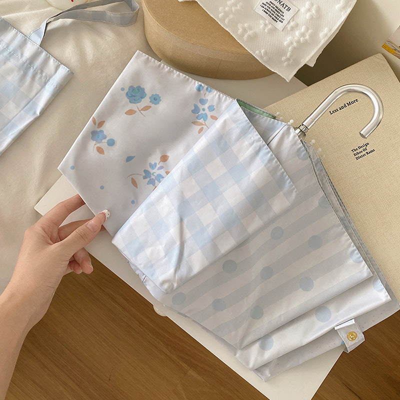 Damen eleganter kompakter Regenschirm mit Gingham-Muster Brehn