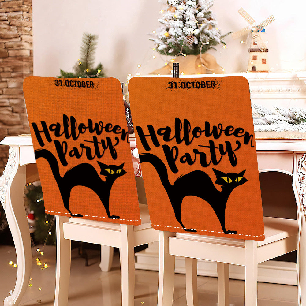 festliche Halloween-Stuhlhussen aus dehnbarem Polyester mit Hexenhut- und Schriftzug-Motiv