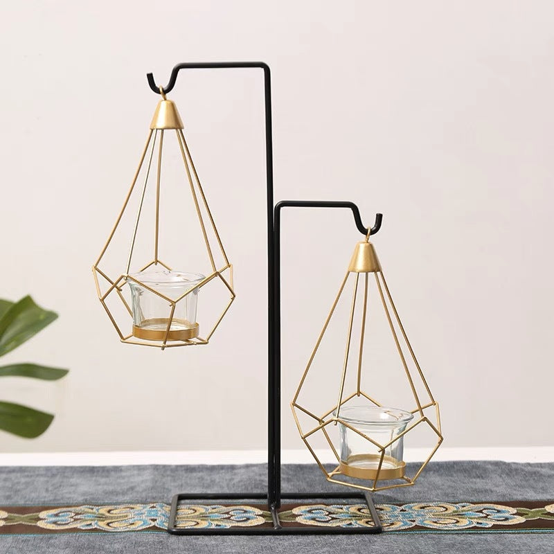 Dekoratives geometrisches hängendes Teelichthalter-Set mit Metallständern und Glasvotivhaltern Brehn
