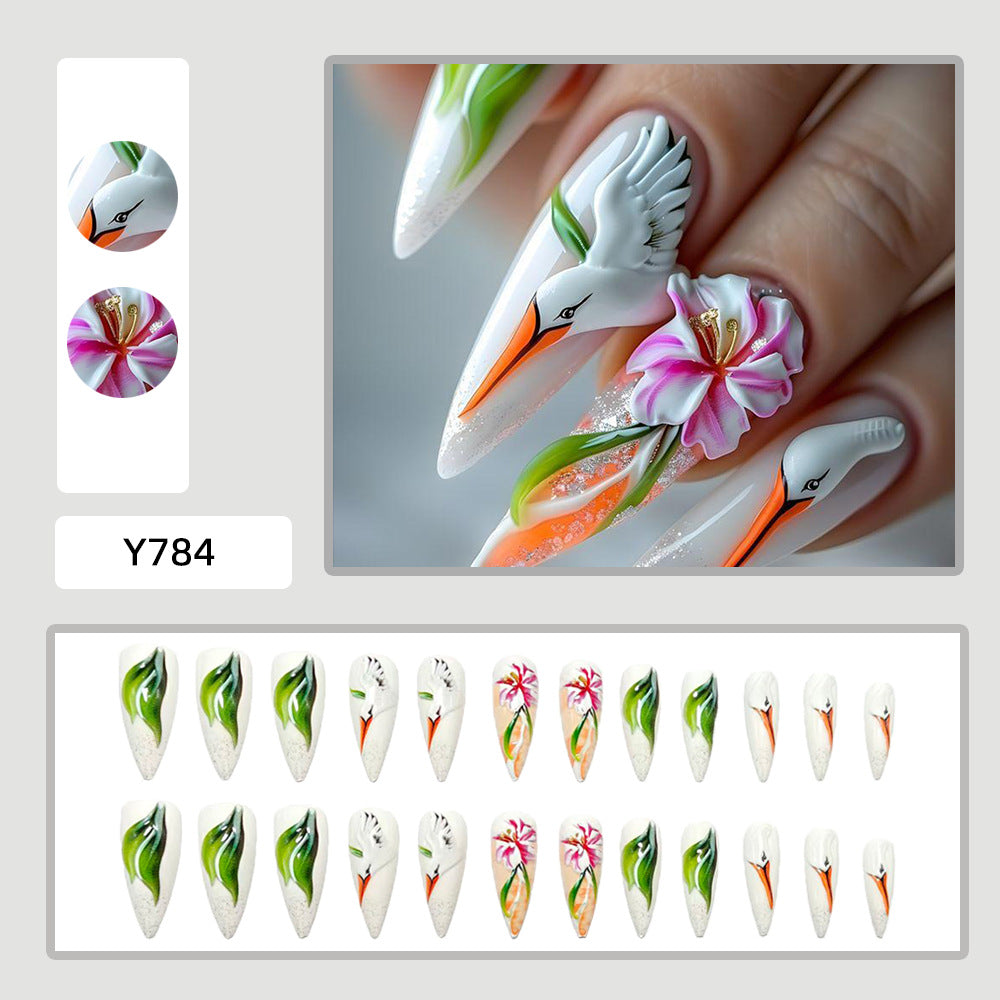 Kunstnagel-Set mit Floralem Storchendesign Brehn