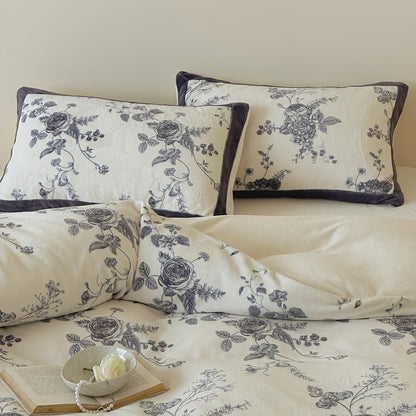Toile Floral Bettbezug Set mit Samt Paspel Kissenbezügen