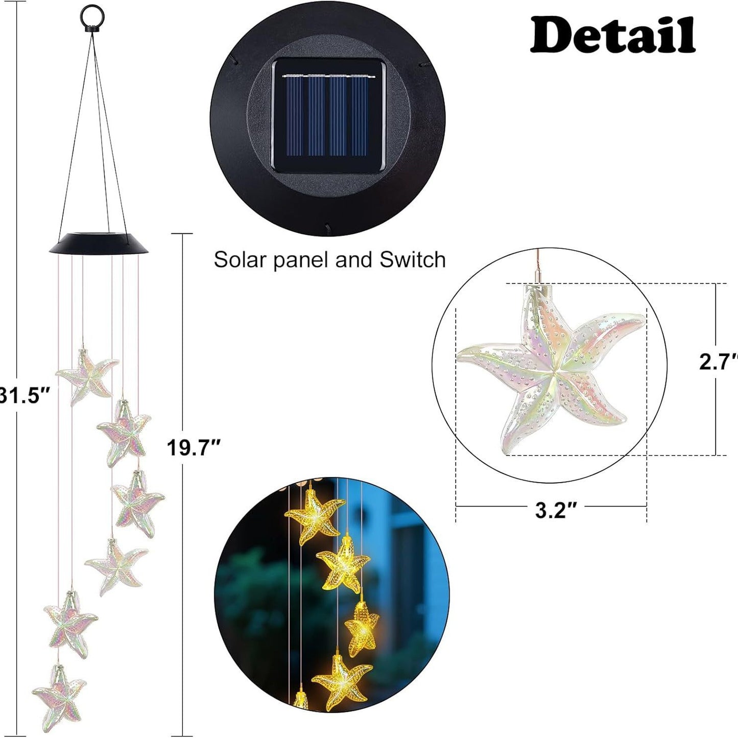 Dekorative Solar-LED-Sternhai-Windspiel Hängeleuchte Gartenlicht Brehn