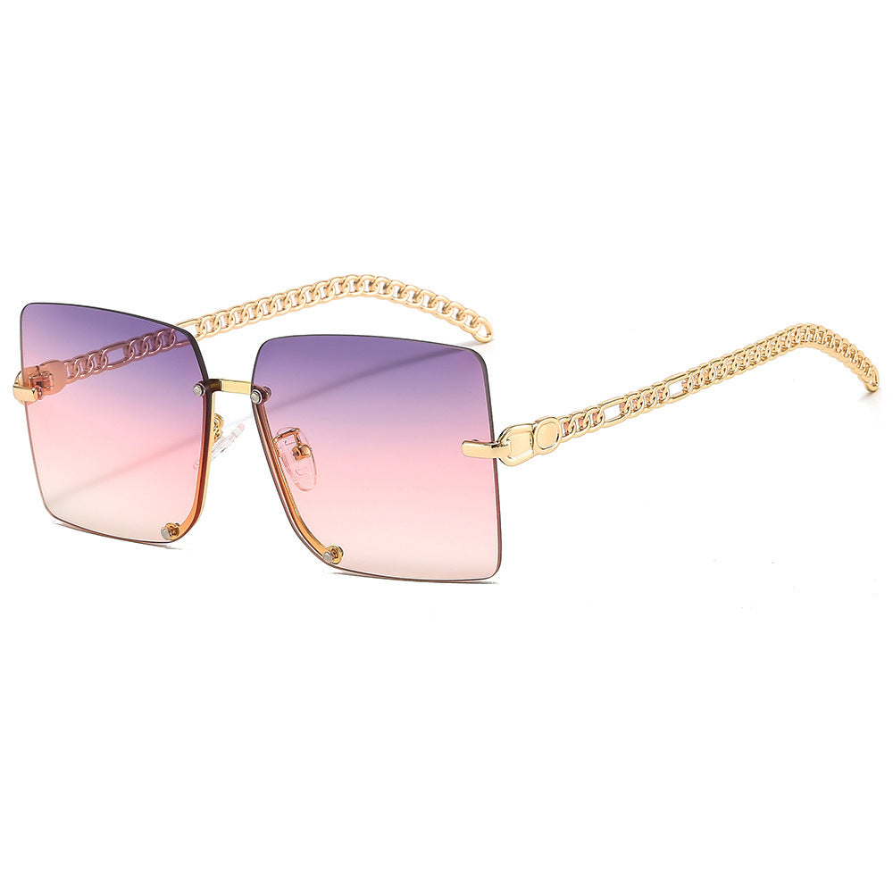 Damen modische Sonnenbrille mit luxuriösem Kettenarm und rechteckigem Rahmen Brehn