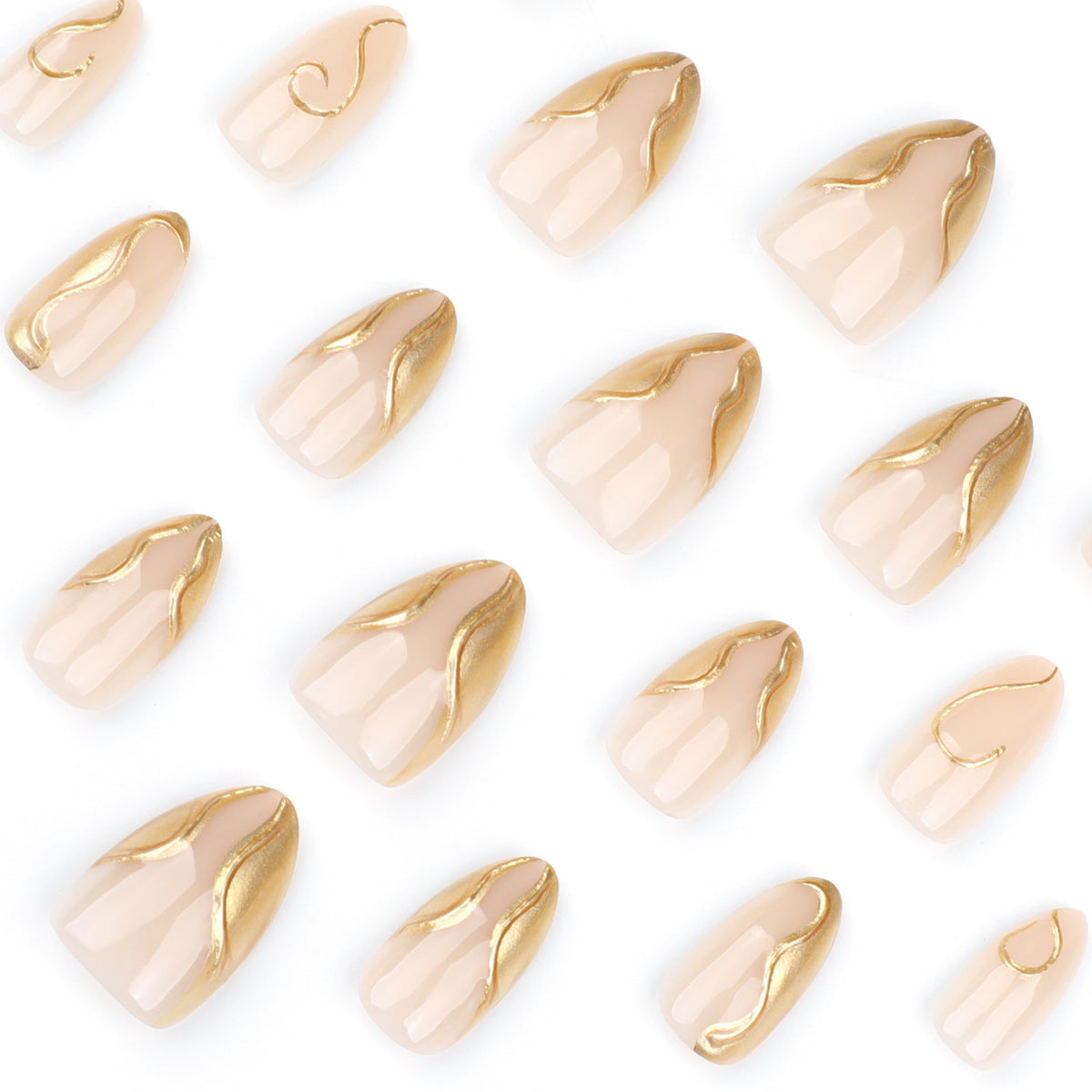 Kunstvolle Stiletto-Nägel mit eleganten Goldakzenten Brehn