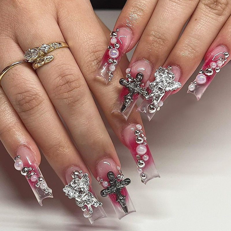 Dekorative Nagelkunst Press-On Nägel Set mit eleganten Edelsteindetails Brehn