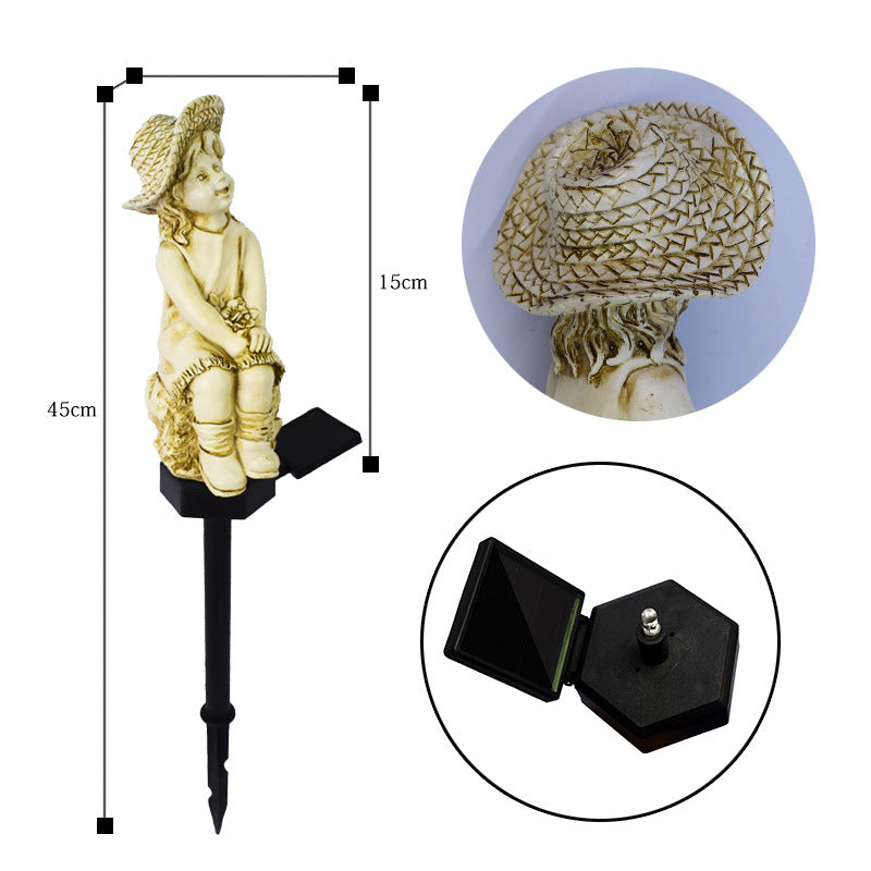 Dekorative Solar-Gartenstecker Statue Harz Mädchen Figur mit integriertem Solar-LED und wetterfestem Spike Brehn