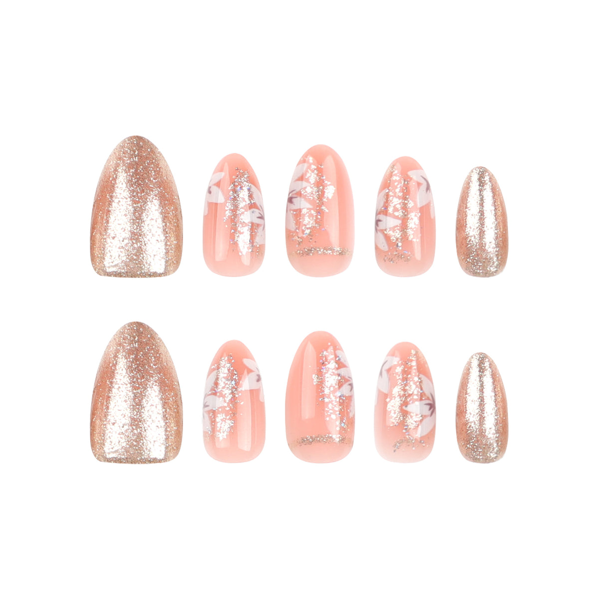 Kunstvolle Nagelkunst mit floralen und glitzernden Akzenten Brehn