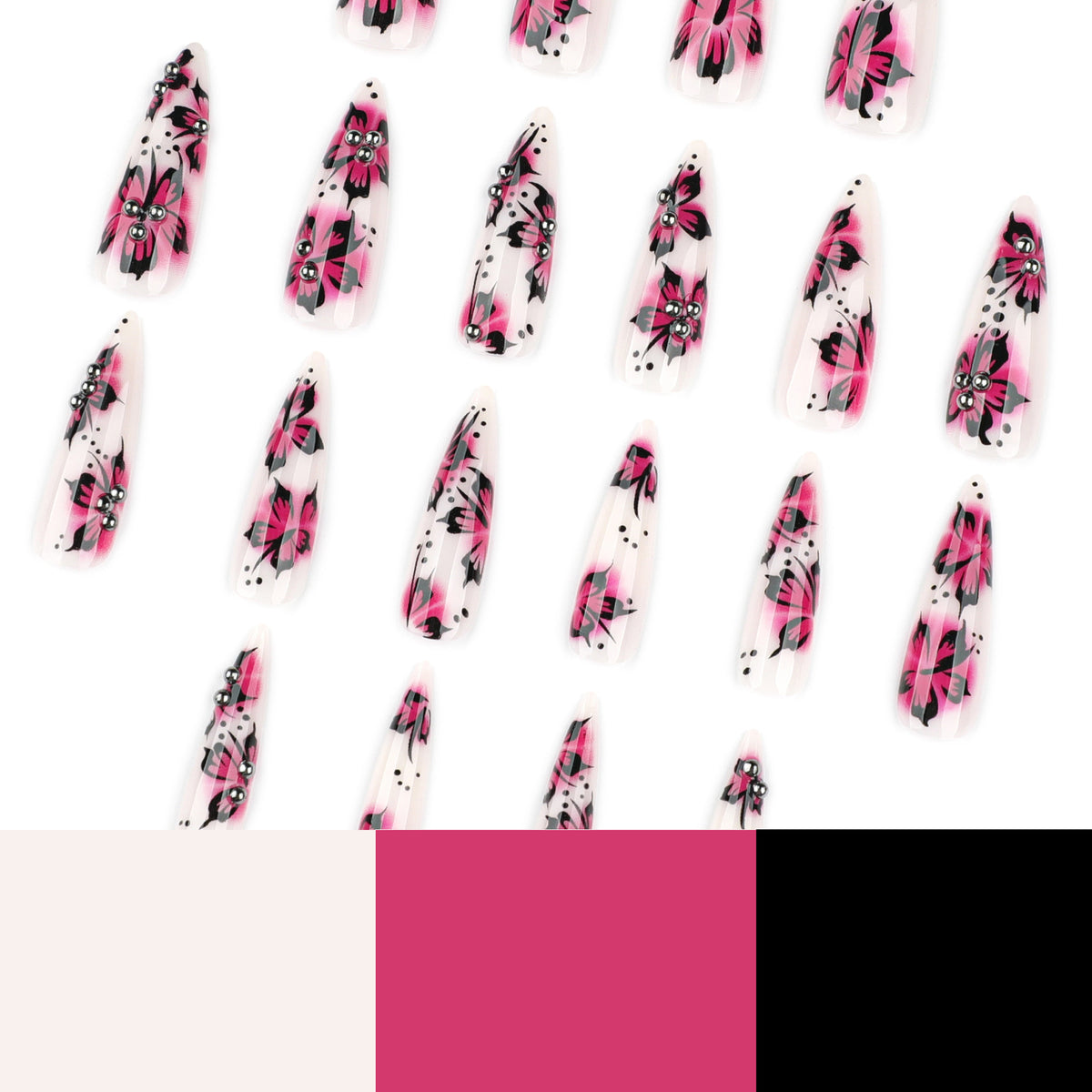 Kunstvolle Nagelkunst mit Blumen-Design und Strass-Akzenten Brehn