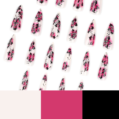 Kunstvolle Nagelkunst mit Blumen-Design und Strass-Akzenten Brehn