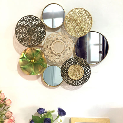 Dekorative Metallwandkunst mit tropischem Blatt- und Spiegeldesign Brehn