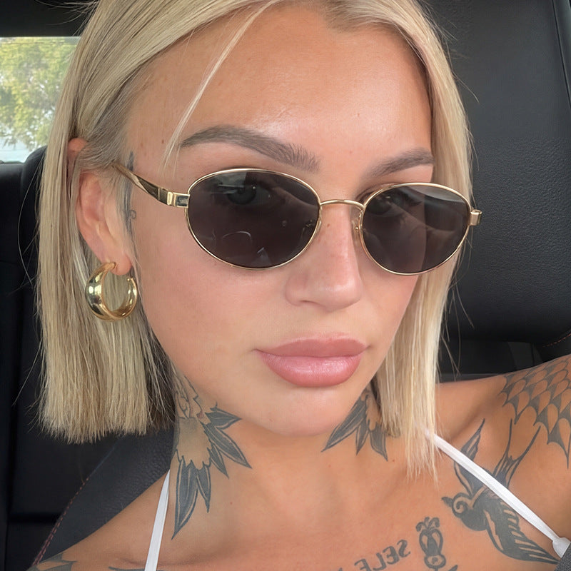 Damen modische Sonnenbrille mit schmalem Metallrahmen Brehn
