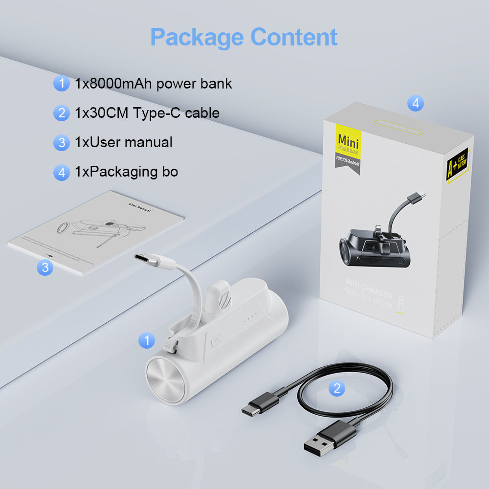 Mini Powerbank mit Integriertem Ladekabel Brehn