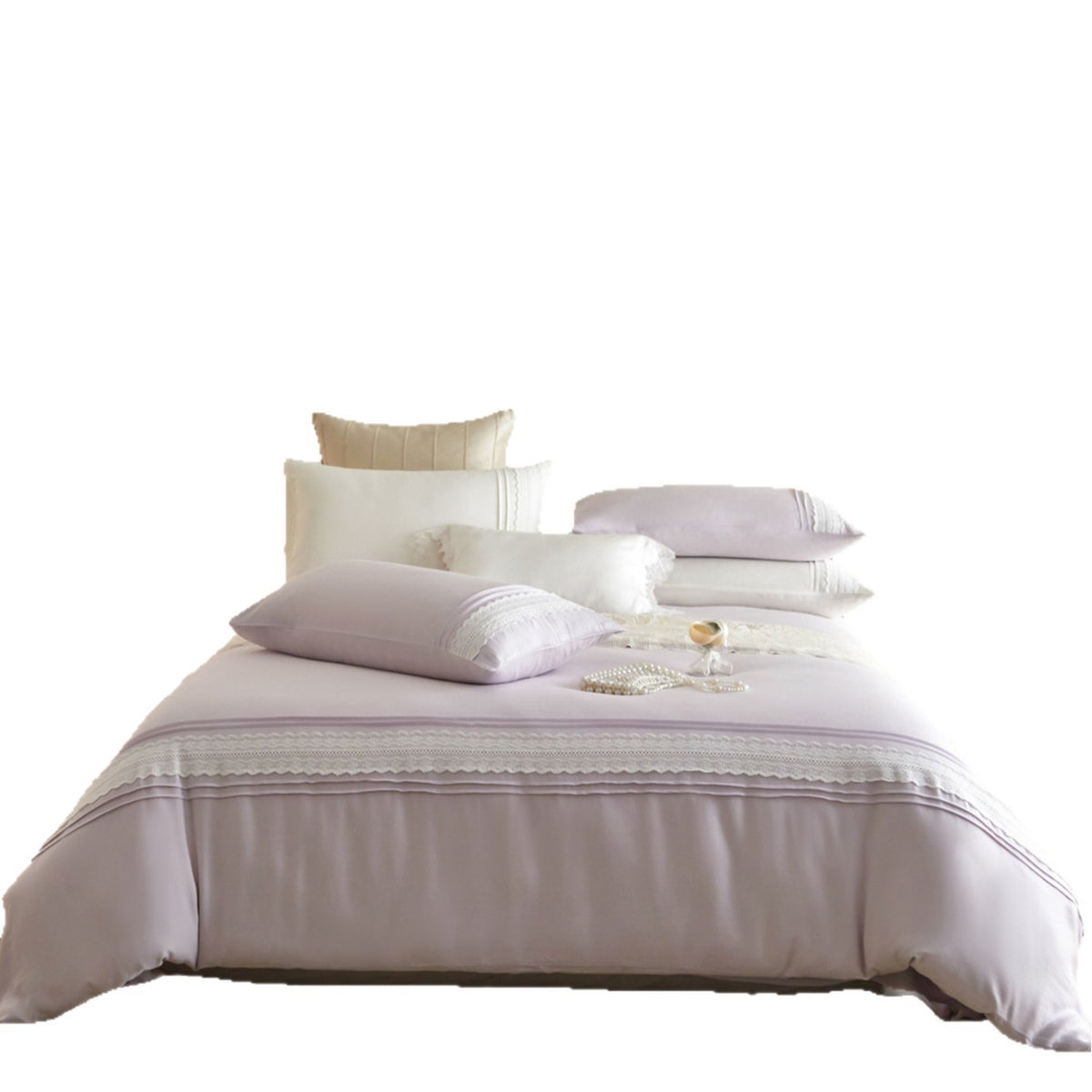 Bettwäsche-Set aus Baumwollsatin mit Spitzenbesatz und Rüsche تفاصيل pintuck