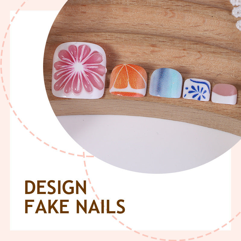 Kunstnagelset mit bunten Blumen- und Fruchtmotiven Brehn