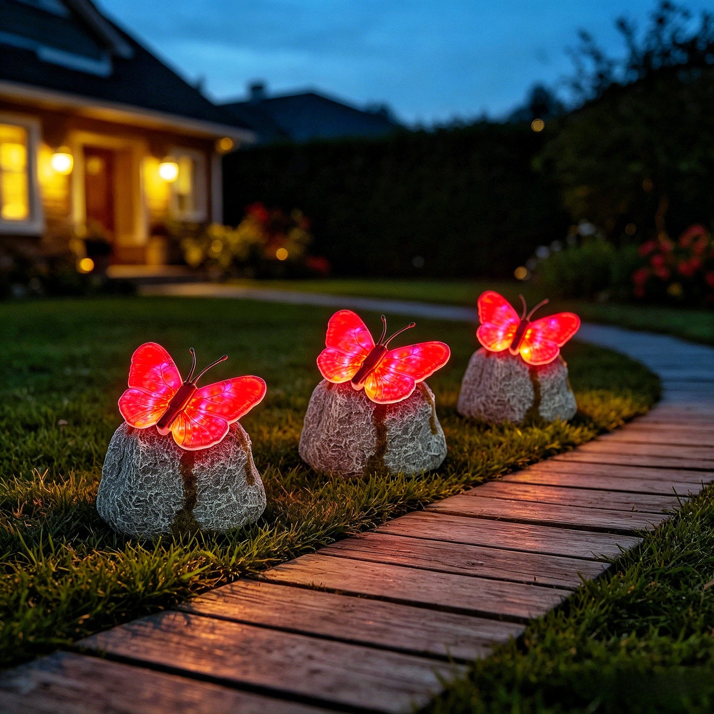 Dekorative solarbetriebene Schmetterlings-Stein-LED-Gartenakzent Brehn