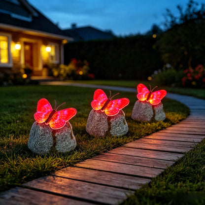 Dekorative solarbetriebene Schmetterlings-Stein-LED-Gartenakzent Brehn