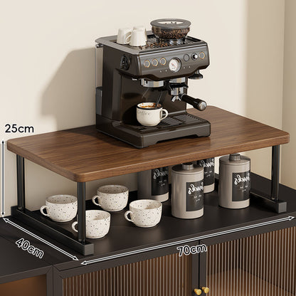Zwei-Ebenen-Thekenkaffee-Station-Regalaufsatz mit Walnuß-Top und Metallrahmen