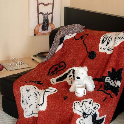 Extraweiche Chenille-Wohndecke mit Katzenillustration und Sternenrelief Brehn