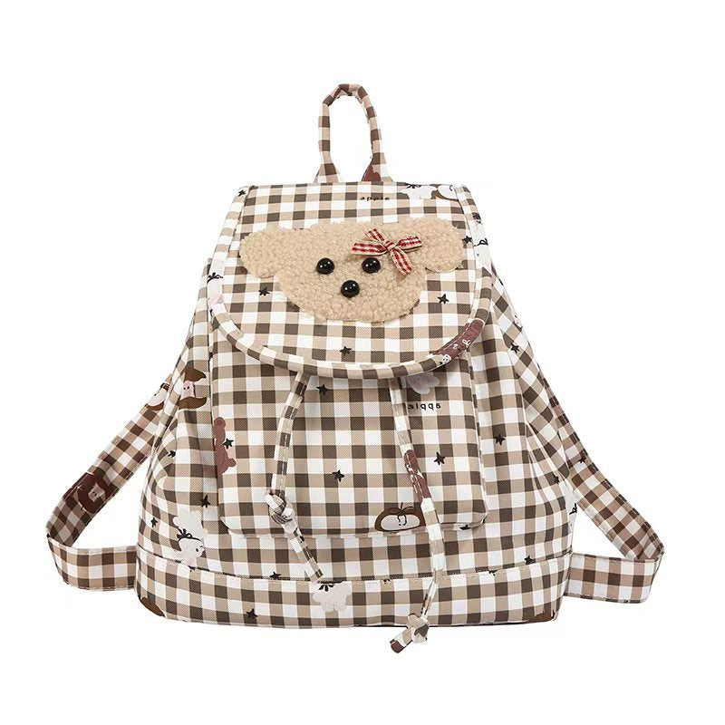 Rucksack mit Charmantem Plüsch-Bärenmotiv und Verspieltem Karomuster Brehn