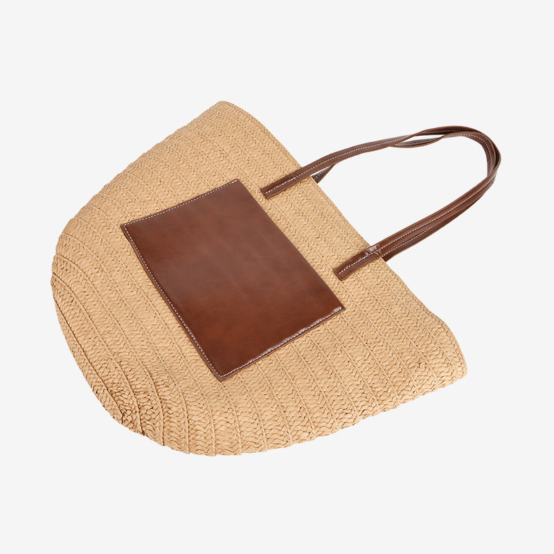 Damen Handgefertigte Tasche aus geflochtenem Naturmaterial mit eleganter Lederapplikation Brehn