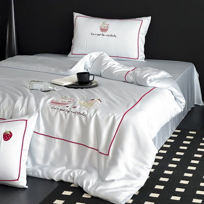 Seidiges gesticktes Duvetbezug-Set mit Kaninchenmotiv und Kissenbezügen
